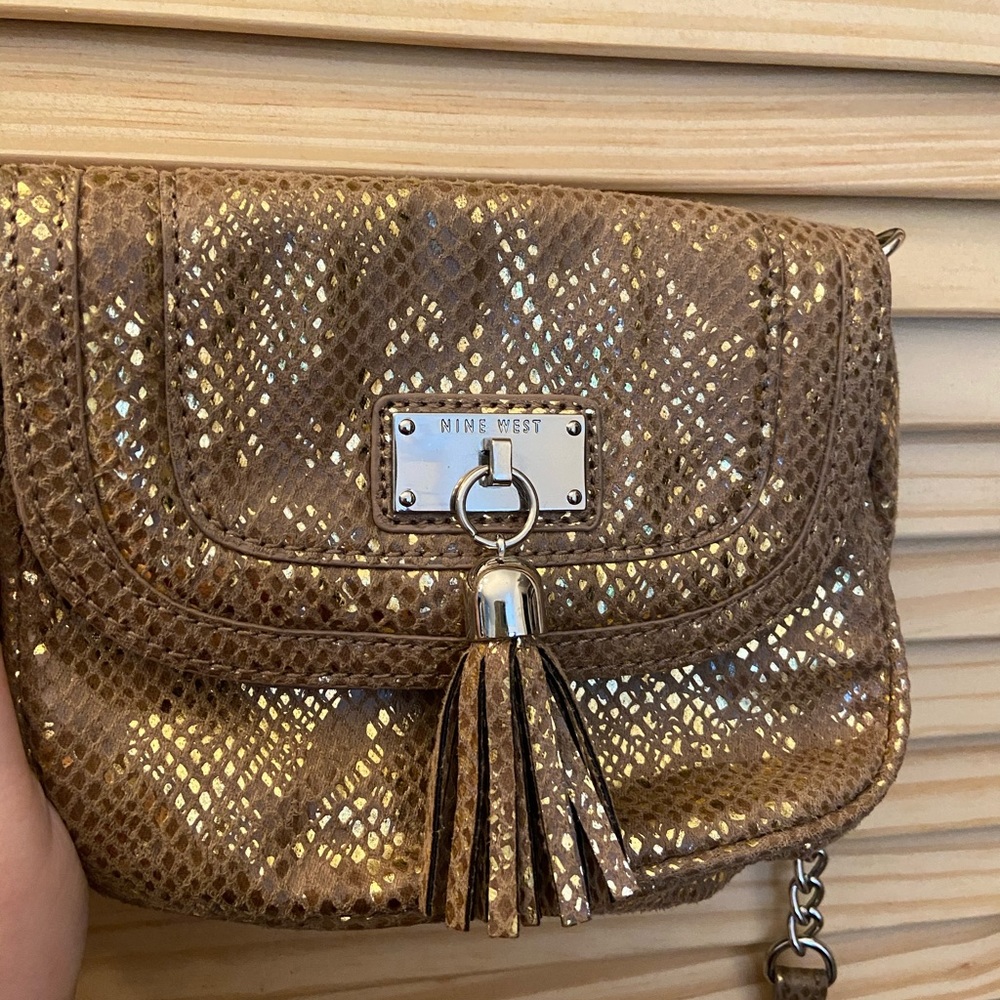 Gold crossbody purse with tassel